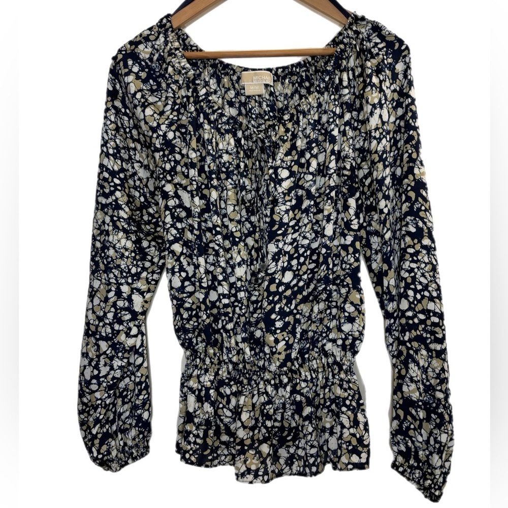 Michael by Michael Kors abstract neutral colors peasant blouse